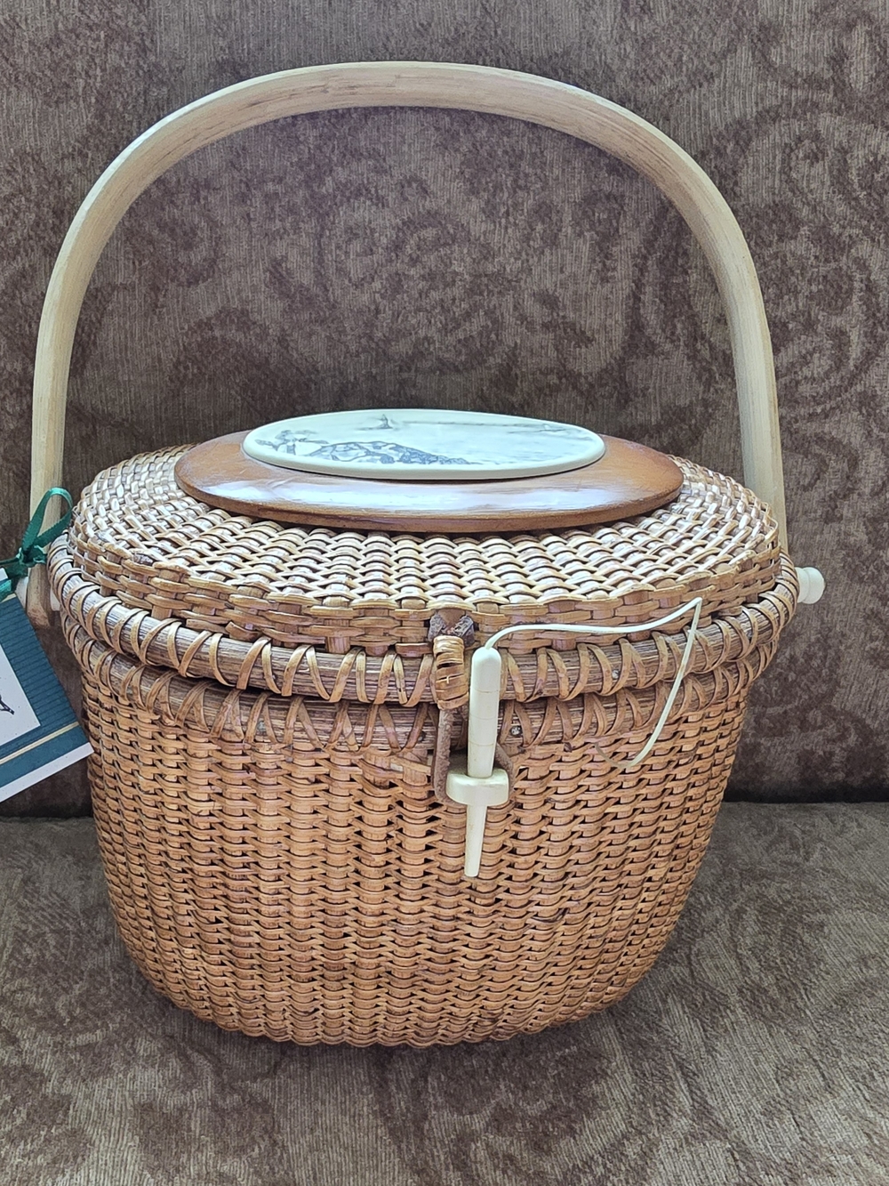 Stephen Barlow Nantucket Basket Purse Medium Brown Oval Lid